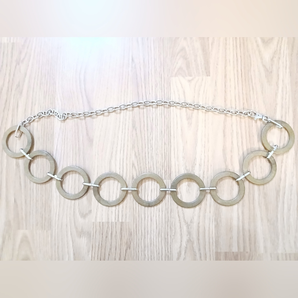 MATTE DISC Link Chain Belt With O-rings. Brown & Silver. Womens.